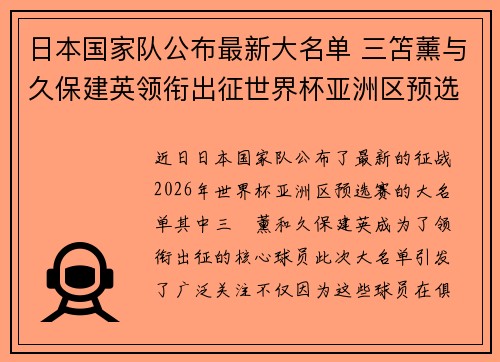 日本国家队公布最新大名单 三笘薰与久保建英领衔出征世界杯亚洲区预选赛 日本国家队公布最新大名单 三笘薰与久保建英领衔出征世界杯亚洲区预选赛